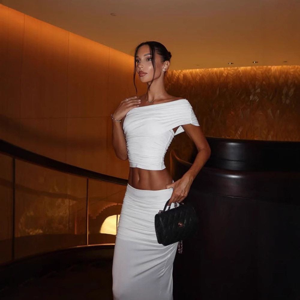 Sexy One Shoulder Crop Top and High Waisted Skirt Set Elegant Design Premium Fabric Perfect for Parties Wholesale