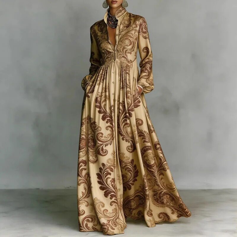 French Style Elegant Casual Loose Printed Maxi Dress Lightweight Fabric Floral Design Perfect for Spring Summer