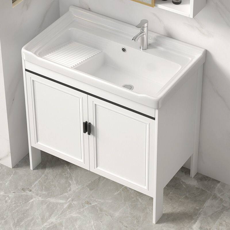 Carbon Fiber Laundry Cabinet Balcony Laundry Sink Ceramic Washbasin with Washboard Floor-Standing Washbasin Cabinet Combination