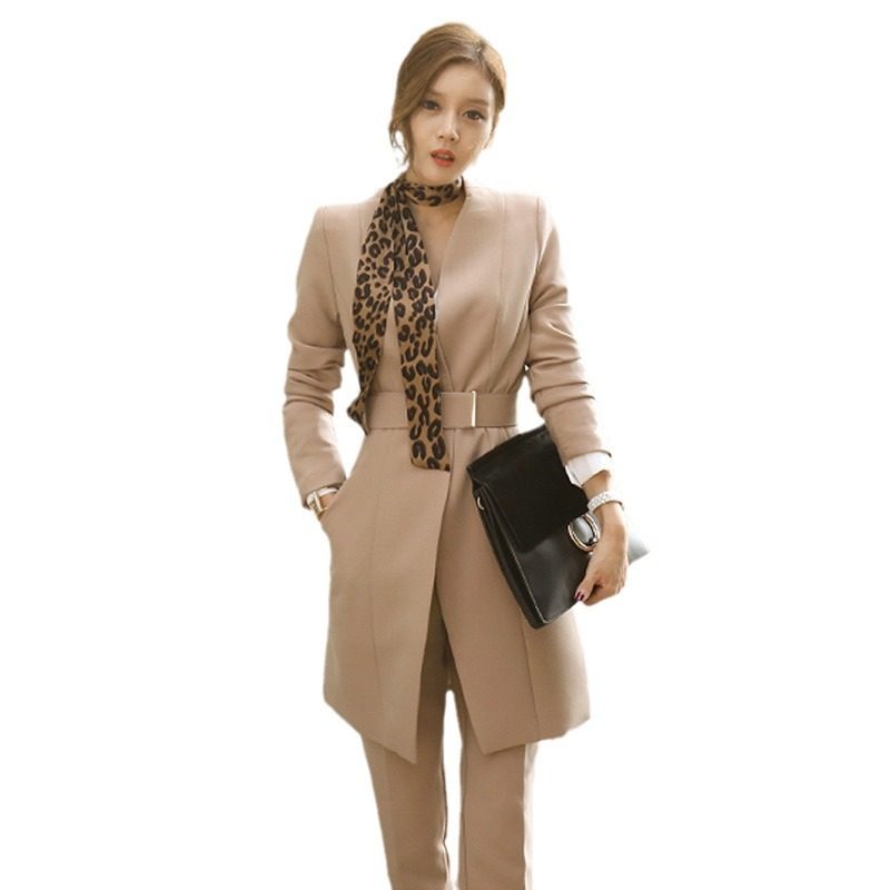 Suit Set 2025 Autumn New Arrivals Korean Style Slimming and Elegant Jacket + Slim-Fit Fashionable Trousers Two-Piece Set with Scarf for Women