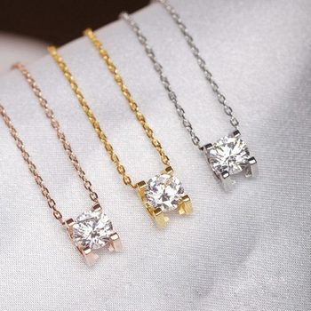 full-body titanium steel moissanite four-claw small square diamond necklace pendant clavicle chain women's simple single diamond gift neck chain
