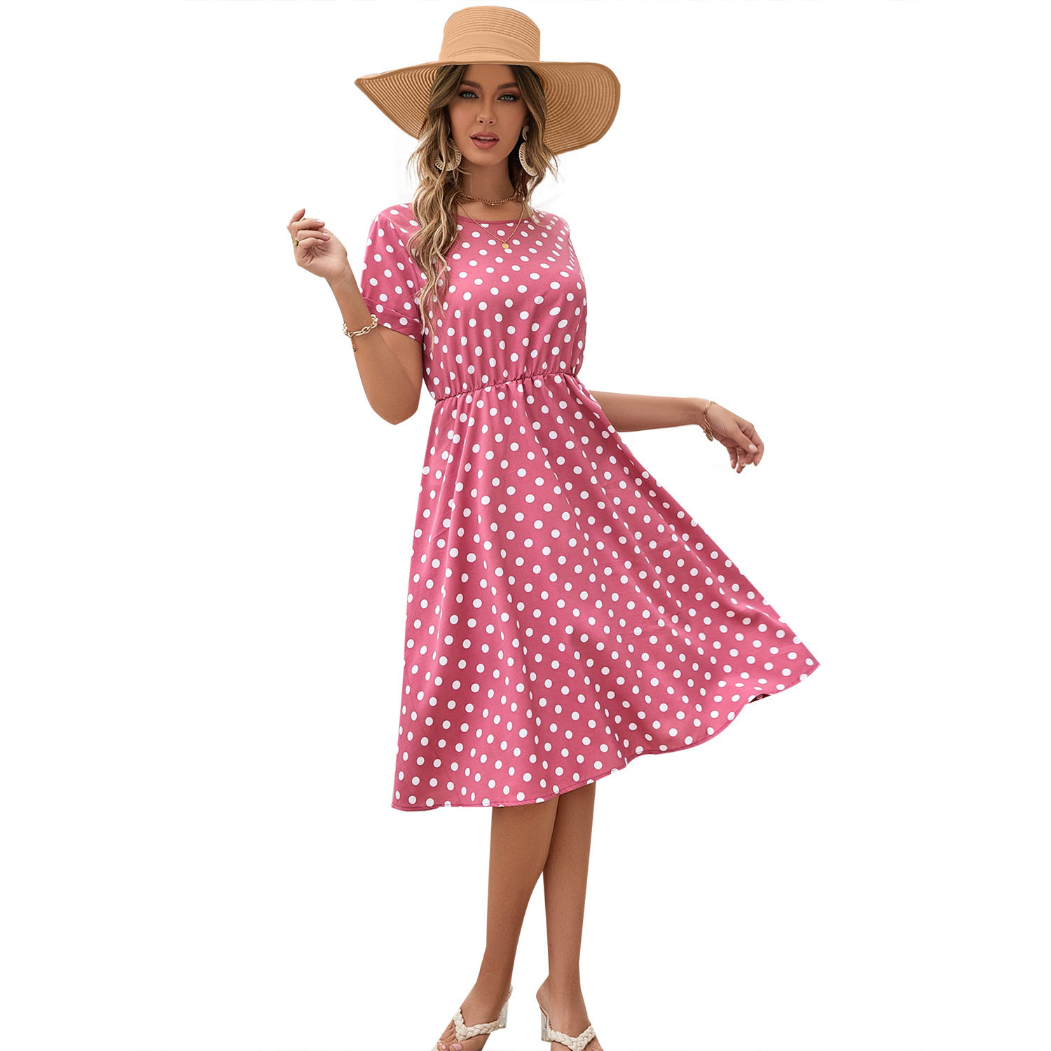 Chiffon Polka Dot Dress Comfortable Casual Vacation Style Perfect for Summer Outings Available for Wholesale