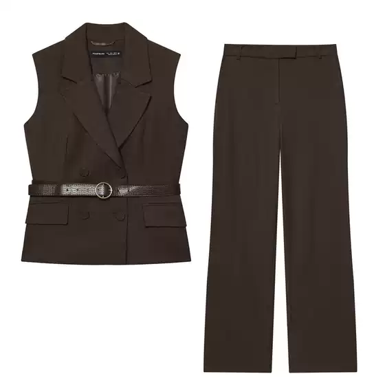 Foreign Trade Cross-Border Women's Clothing 2025: Belted Sleeveless Versatile Stylish Vest + High-Waisted Straight-Leg Pants 8073361