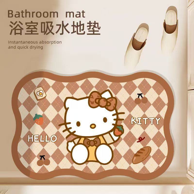 Cartoon Cute Hello Kitty Theme Home Bathroom Toilet Kitchen Water-Absorbent Non-Slip Easy-Care Diatom Mud Floor Mat
