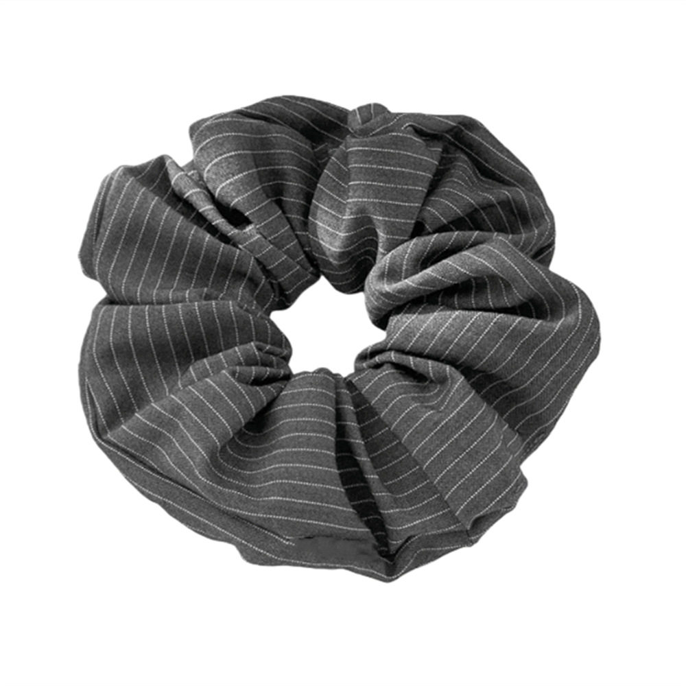 Autumn and Winter Korean-Style Gray Striped Scrunchie for Women, Lazy and Elegant, High-End Updo, Low Bun, Ponytail Hair Tie