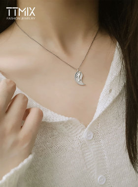 鲸生有你纯银情侣项链女一对小众设计二合一生日礼物送女友项链