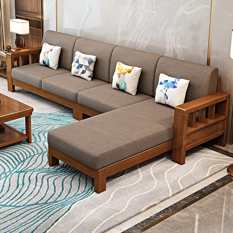 实木沙发组合现代简约小户型经济型布艺沙发新中式客厅储物木沙发