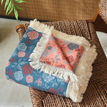 2025 New Retro Jacquard Three-Layer Gauze Cotton and Linen Multifunctional Blanket Sofa Leisure Blanket Knitted Blanket Cross-Border