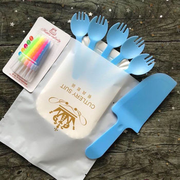 Birthday Cake Paper Plate Disposable Dinner Plate Fork and Spoon Set Knife and Fork Plate Candle Tableware Four-In-One Set Factory Supply