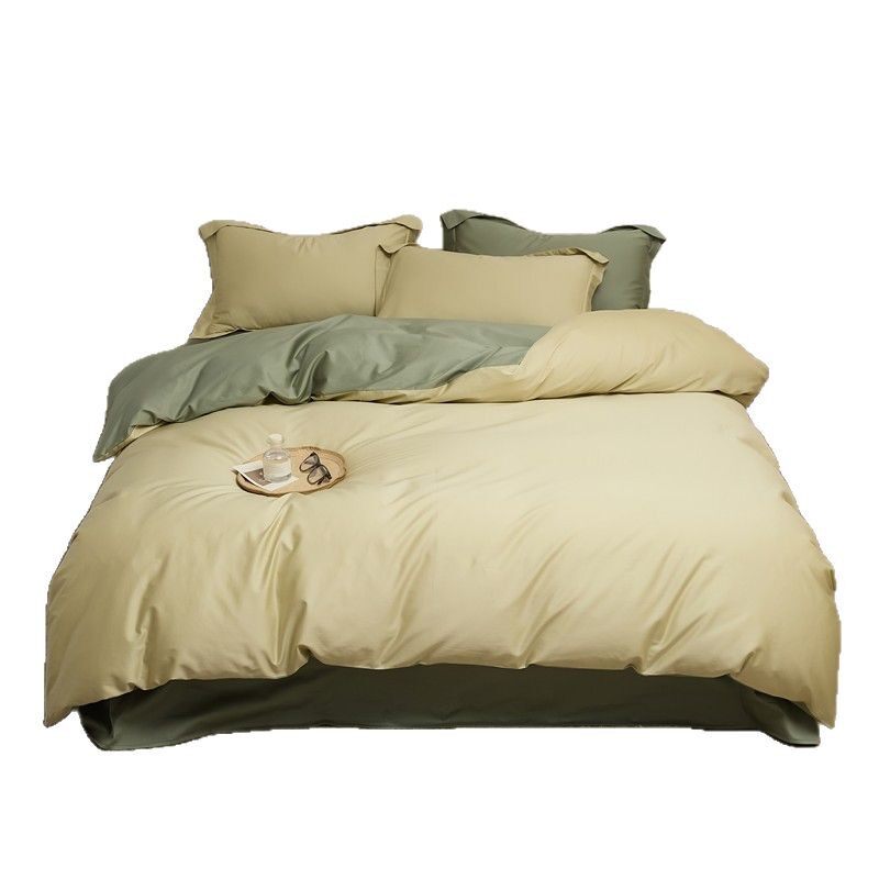 100 Long-staple Cotton Four-piece Bedding Household Solid Color Simple Bed Sheet Quilt Cover Dormitory Bed Three-piece Set