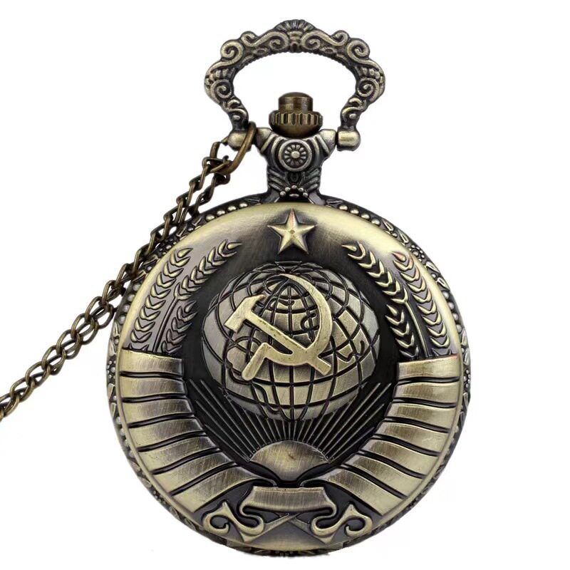 Foreign trade large room gold hammer sickle icon pocket watch bronze embossed earth five-pointed star wheat pocket watch wholesale