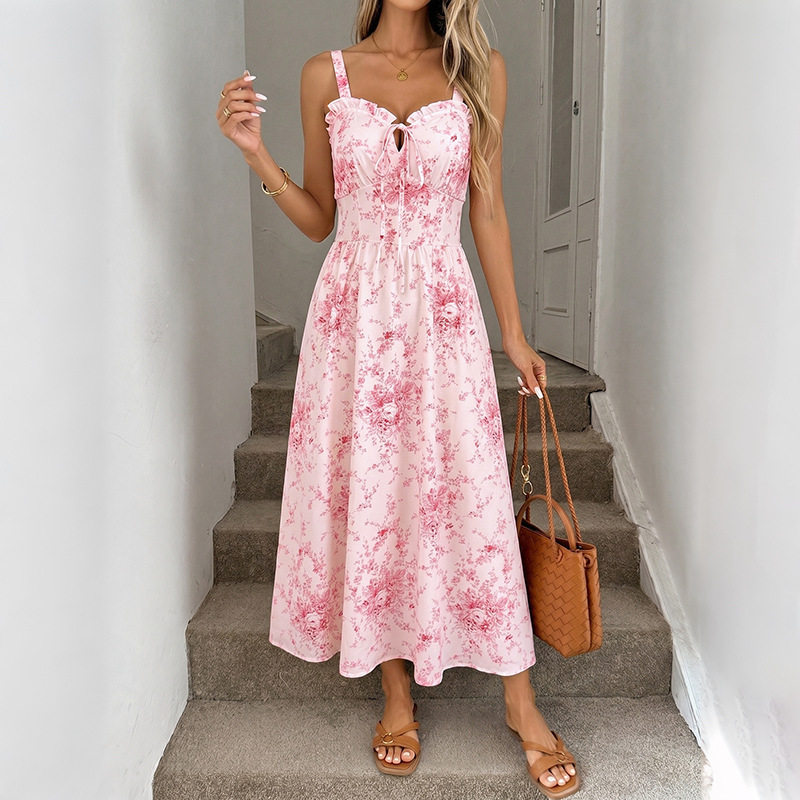 Floral Midi Dress Fresh and Gentle Style Adjustable Straps Comfortable Fabric Perfect for Spring Summer Events
