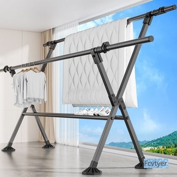 Fitbo Clothes Drying Rack Floor-Standing Balcony Household Foldableing Telescopic Bedroom Clothes Drying Rod Outdoor Indoor Lifting Quilt Drying Rack