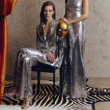 In Stock 2026 Spring/Summer New European and American Celebrity Fashion One-Button Mesh Sequin Suit Pants Two-Piece Set