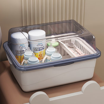 Baby Bottle Storage Box Large Capacity Flip Cover Dust-proof Draining Rack with Lid Baby Products Supplementary Food Tableware Toy Storage Box