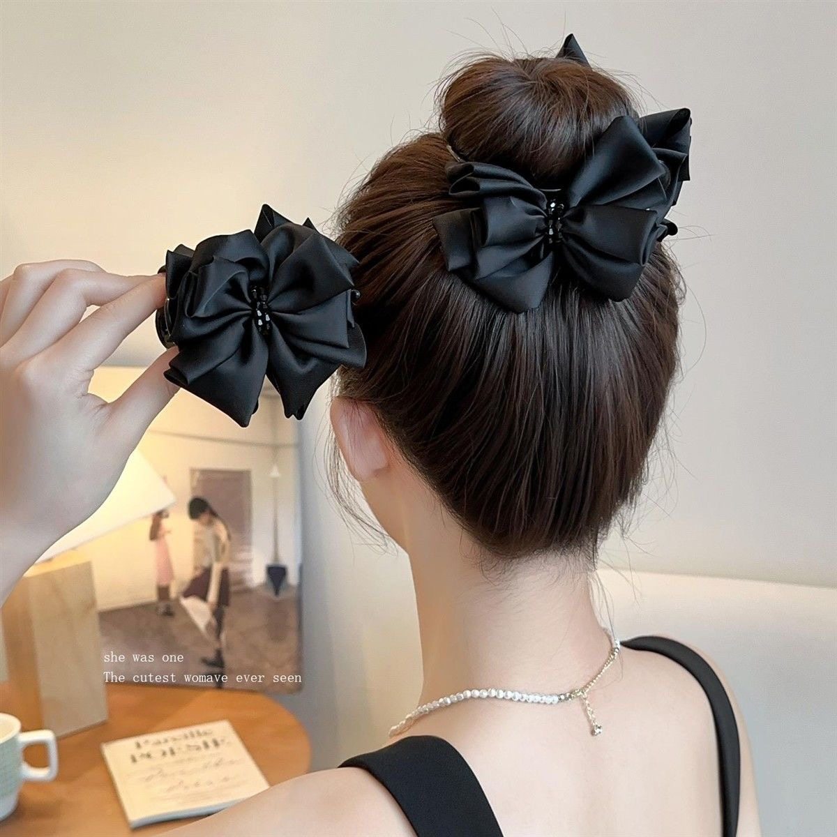 Black Bow Ball Hair Accessories High-End 2025 New Shark Clip Full Back Head Hairpin Hair Accessories for Women