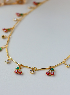 时尚ins风轻奢简约微镶锆石樱桃夏季项链女百搭级感小众锁骨链