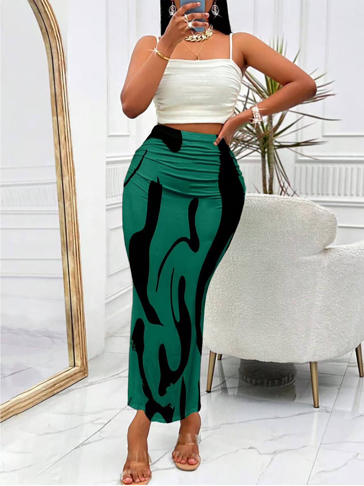 High Waisted Pencil Skirt Slimming Zebra Print Fishtail Design Comfortable Fit Perfect for Parties and Events