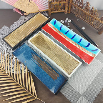 Japanese-style Ceramic Huaishi Meeting Mat Plate Front Cuisine Gold and Silver Flat Plate Creative Sushi Plate Barbecue Plate and Beef Tongue Plate