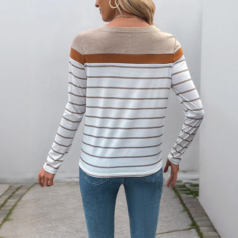 Vintage Striped Long Sleeve T Shirt for Women Simple Design Autumn Fashion Versatile Layering Wholesale Available