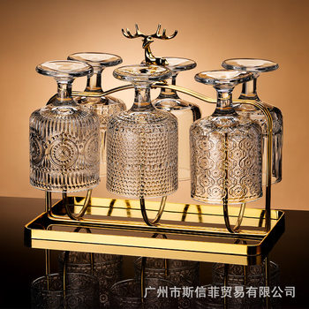 Embossed Retro Style Short Foot Wine Glass Sunflower Red Wine Glass suit Household High-value Decanter suit Light Luxury