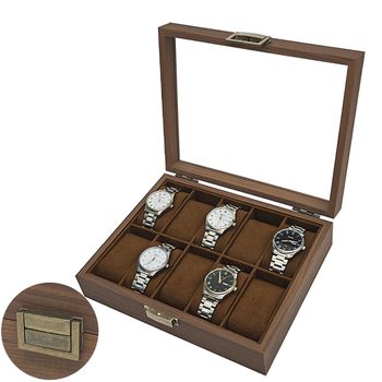 [Retro Version] Black Walnut Pattern Wooden 10-Position Watch Storage Display Box Wooden Packaging Box Jewelry Box
