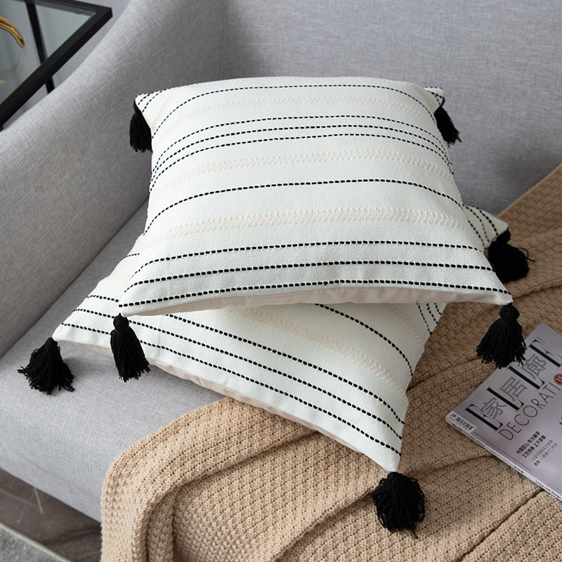 Modern Minimalist Living Room Stripesd Tassel Sofa Pillow Scandinavian B&B Bay Window Pillow Bedroom Bedside Cushion Waist Pillow