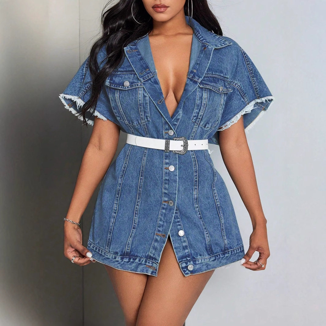 Womens Vintage Frayed Denim Jacket Stylish Casual Lightweight Perfect for Spring and Autumn Wholesale Available