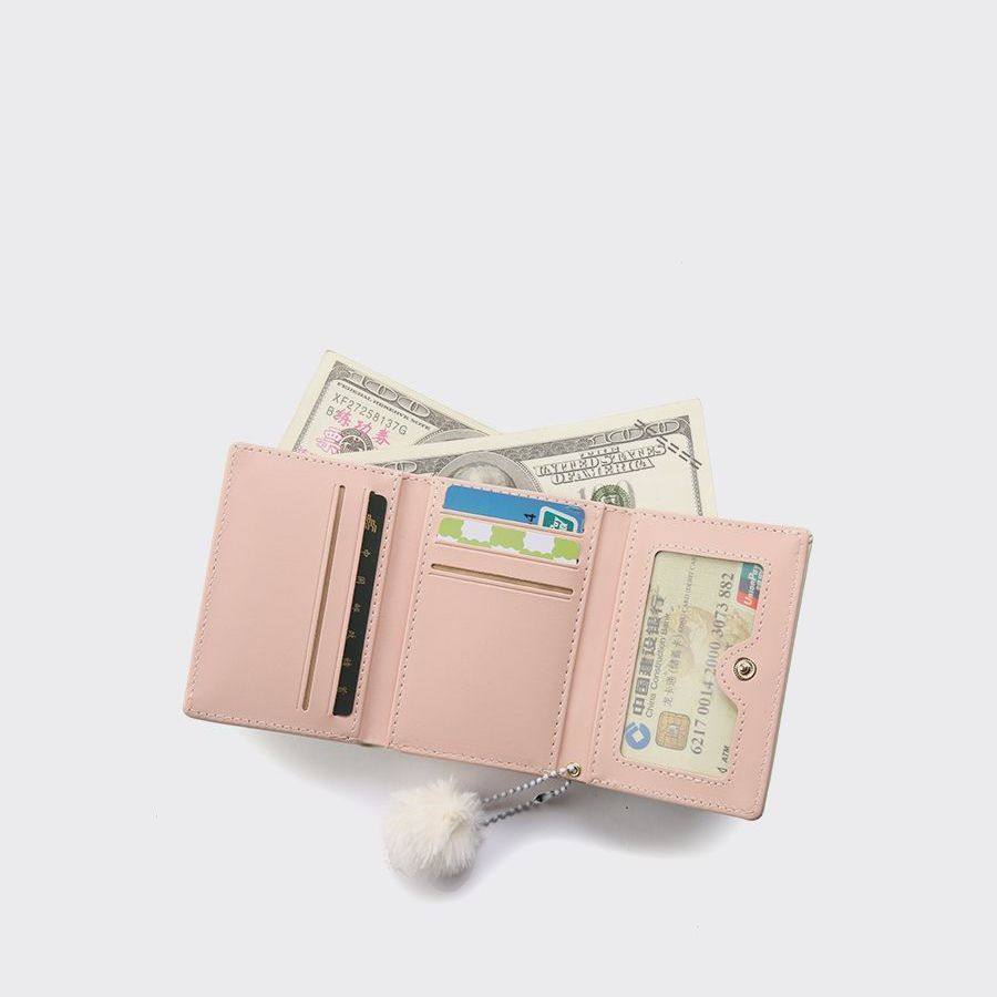 Short Wallet Cross-border Simple New Style Coin Purse Women's Small Fur Ball Coin Purse Multifunctional Clip Simple Leather