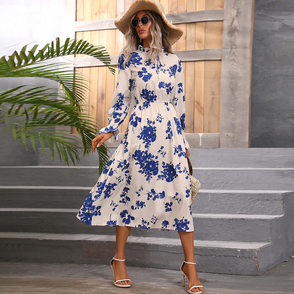 Vintage High Waisted Bell Sleeve Dress Multi Color Options Spring Fashion Wholesale Available factory direct