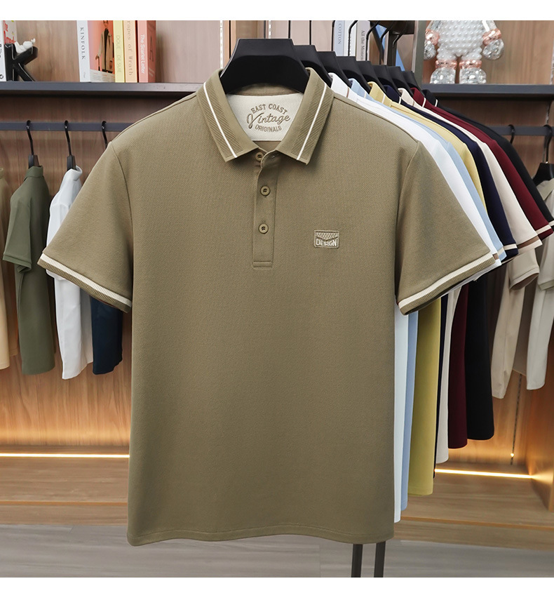 Áo polo nam tay ngắn cotton lưới co giãn thoáng khí chống nhăn — Màu đỏ táo tàu, màu đen, Mễ Hạnh, Xanh tím than
