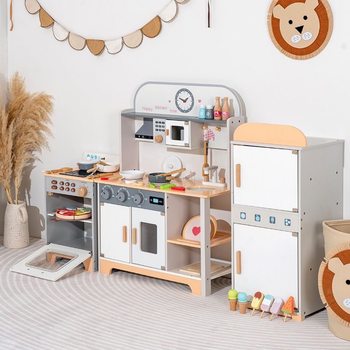 Children's Wooden Nordic-Style Pretend Play Vienna Kitchen Refrigerator Oven Cooking Simulation Toy