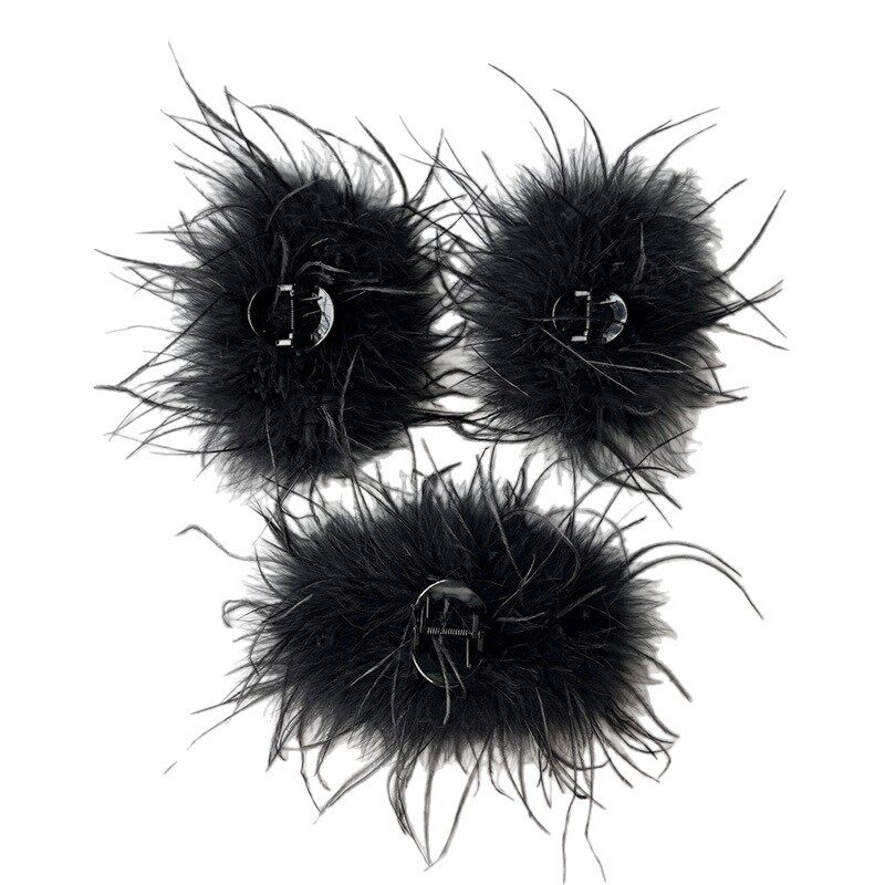 Extra-Long Encrypted Ostrich Feather Claw Clip, Large Volume, Oversized, High-End Shark Clip Hair Accessory, Autumn and Winter Plush Hair Clip