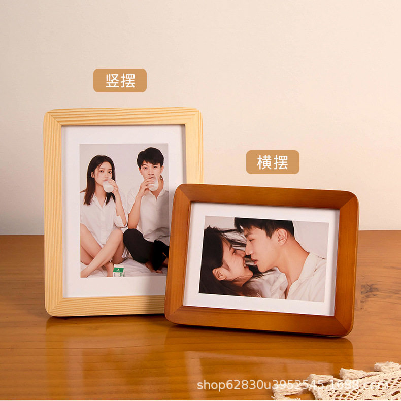 Solid wood rounded photo frame table wholesale creative picture frame wall mounting photo couple children mini photo frame