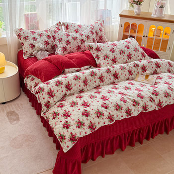 Class a Thickeneded Milk Velvet Bed Cover Four-Piece Set Winter Fleece-Lined Bed Bed Sheets Quilt Cover Baby Velvet Three-Piece Bedding Set