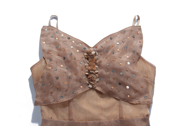 Đầm maxi nữ organza thêu hoa bướm 3D đính đá — Rượu vang đỏ chi tiết 7