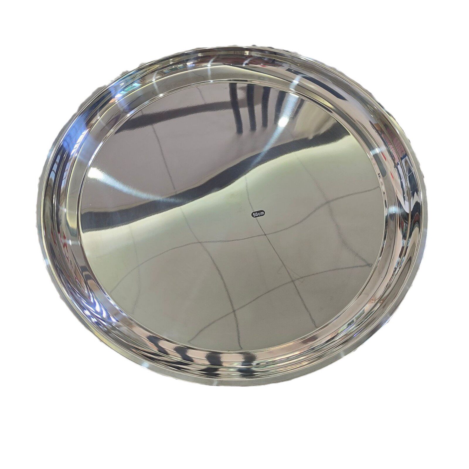 Non-Magnetic Stainless Steel Thai-Style Inch Plate Hotel Restaurant Tray Tea Tray Food Tray Large Round Plate Mirror-Polished Tableware