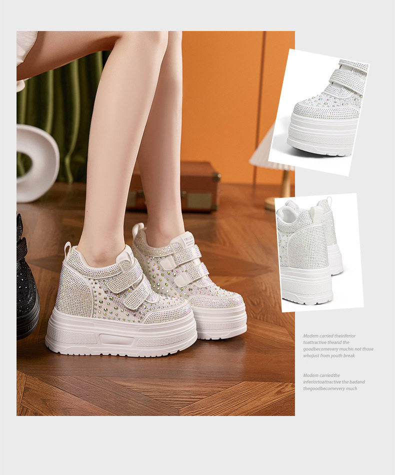 Giày sneaker nữ đế dày chunky trắng phối lưới thoáng khí gót 12 cm — Trắng, Đen chi tiết 3