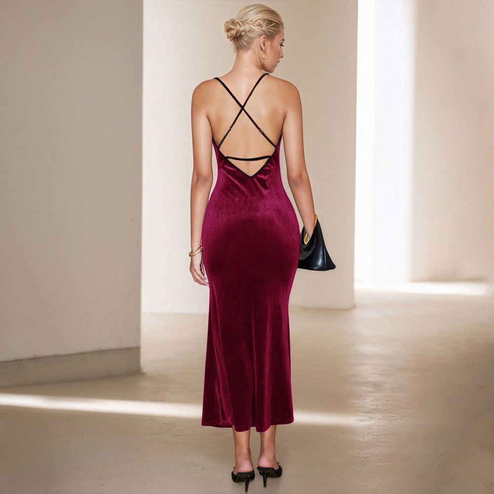 Velvet Midi Dress Elegant Sleeveless Design Perfect for Parties Spring Summer Collection Wholesale Available