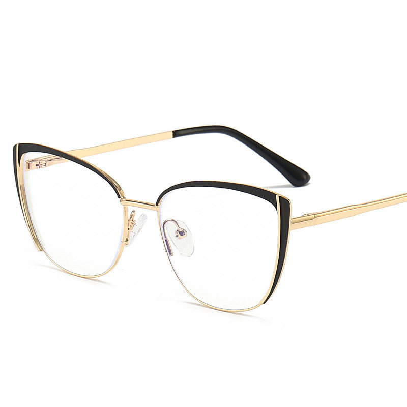 2025 New Women's Metal Glasses Frame Spring Leg Cat's Eye Export Plain Anti-blue Glasses Frame 9710
