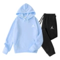 Light blue with black pants-white label