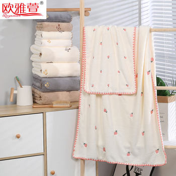 Mother and child towel bear embroidery pattern beach towel high density coral fleece towel bath towel two-piece cross-border wholesale