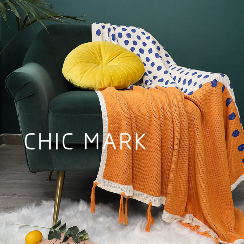 Cotton Polka Dot Contrast Knitted Leisure Blanket Office Nap Blanket Morandi Pure Cotton Sofa Towel Air Conditioning Blanket Cover Blanket