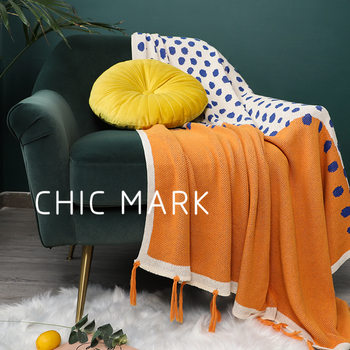 Cotton Polka Dot Contrast Knitted Leisure Blanket Office Nap Blanket Morandi Pure Cotton Sofa Towel Air Conditioning Blanket Cover Blanket