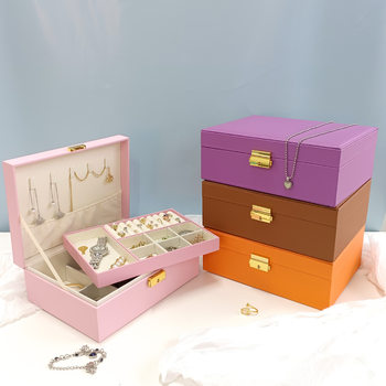 Double-Layer Lockable Jewelry Box Wooden Girly Heart Jewelry Box Large Capacity Earrings Bracelet Pendant Jewelry Storage Box