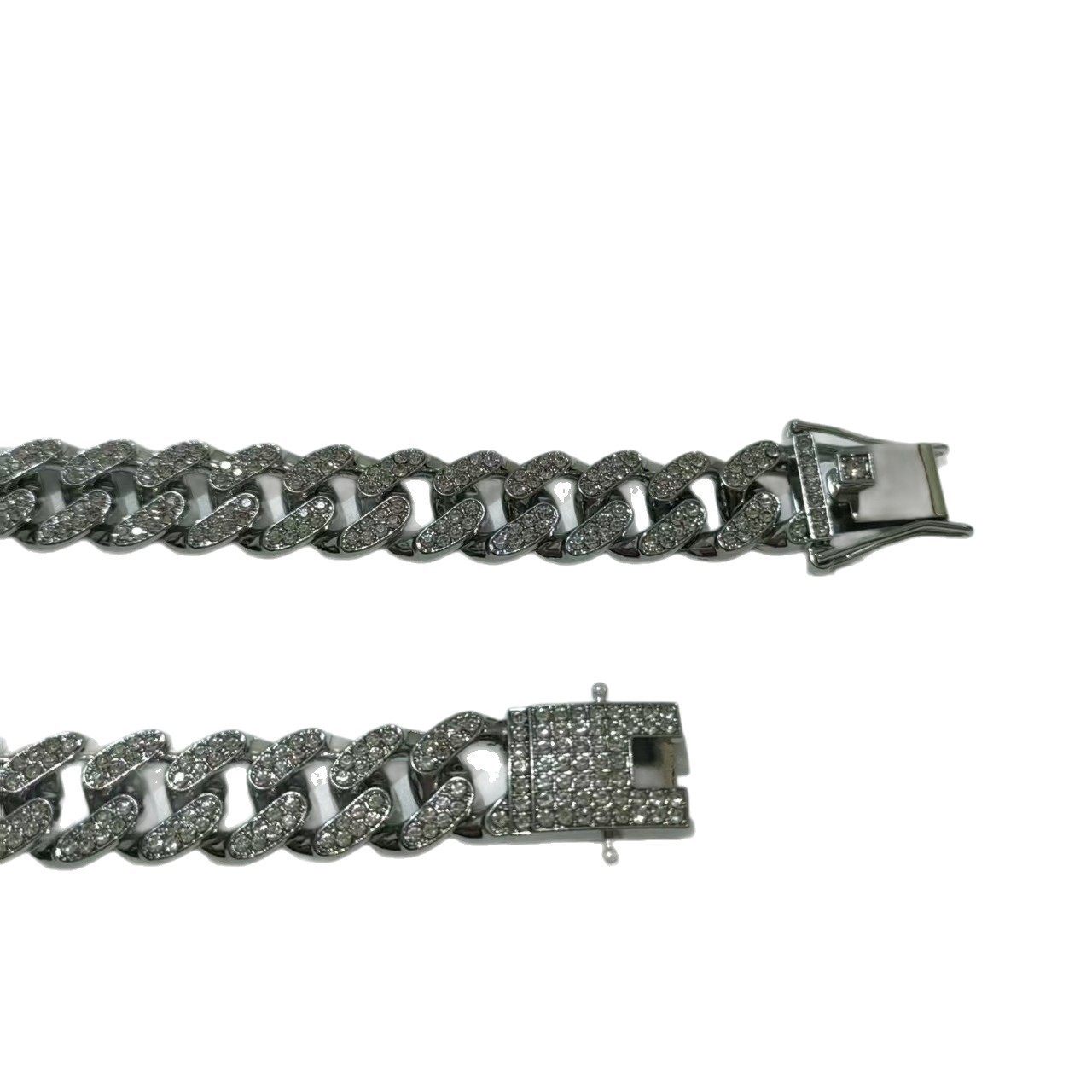 Cross-Border Alloy Jewelry Cuban Bracelet Electroplated Full Diamond Zinc Alloy European and American Hip-Hop Men Hand Jewelry Wholesale