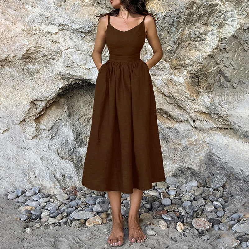 Spring Womens Dress Solid Color V Neck Backless Slim Fit Spaghetti Straps Casual or Evening Wear Wholesale