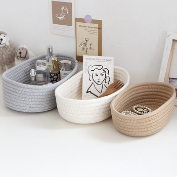 Storage box desktop sundries storage basket cosmetics snack hallway hand-woven cotton thread storage basket boat basket