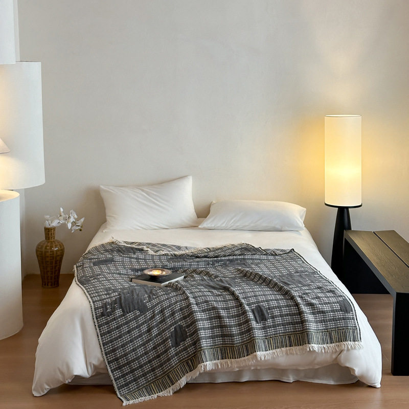 Middle Ages Qian Feng Pure Cotton Gauze Tassel Blanket Skin-Friendly Advanced Sense Sofa Nap Blanket Cotton Blanket Shawl Blanket