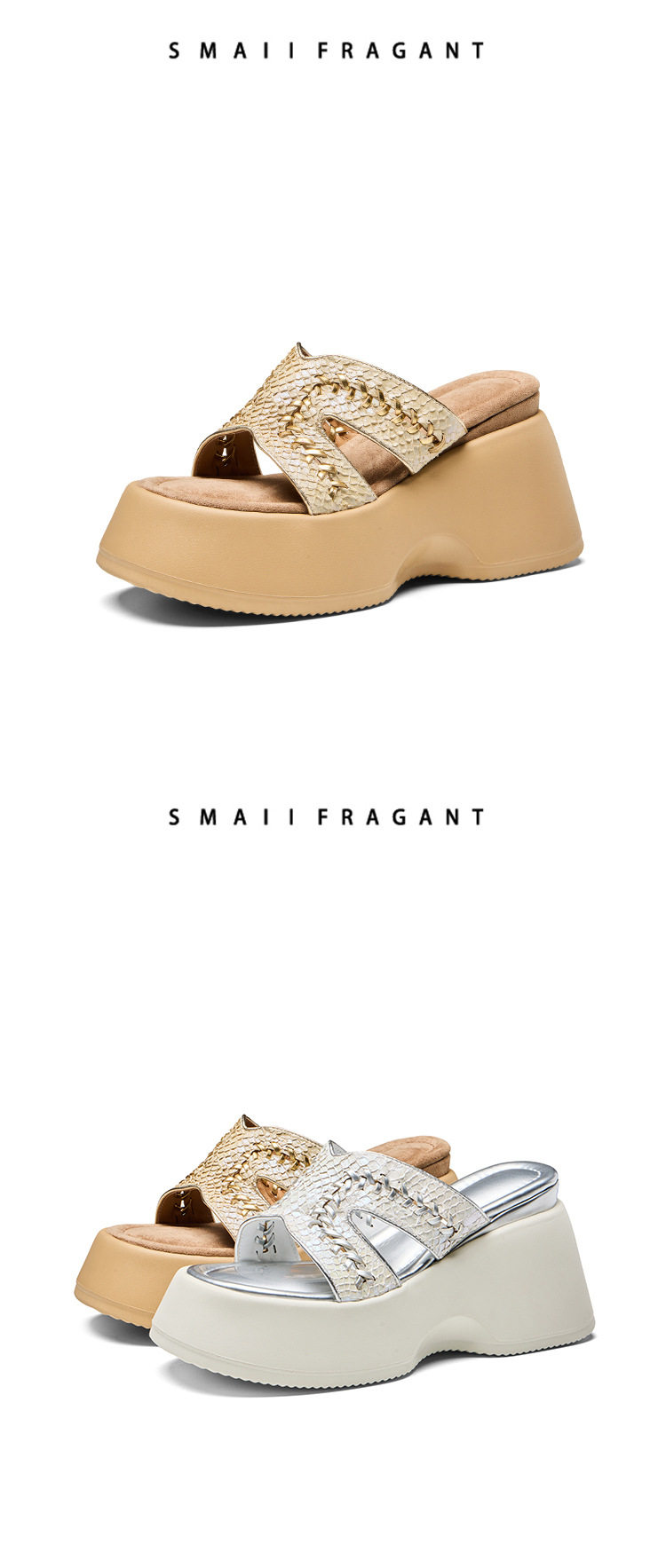 Sandal cao gót nữ hở mũi đế xuồng đan dây gót 10 cm — [Trắng], [Vàng] chi tiết 9